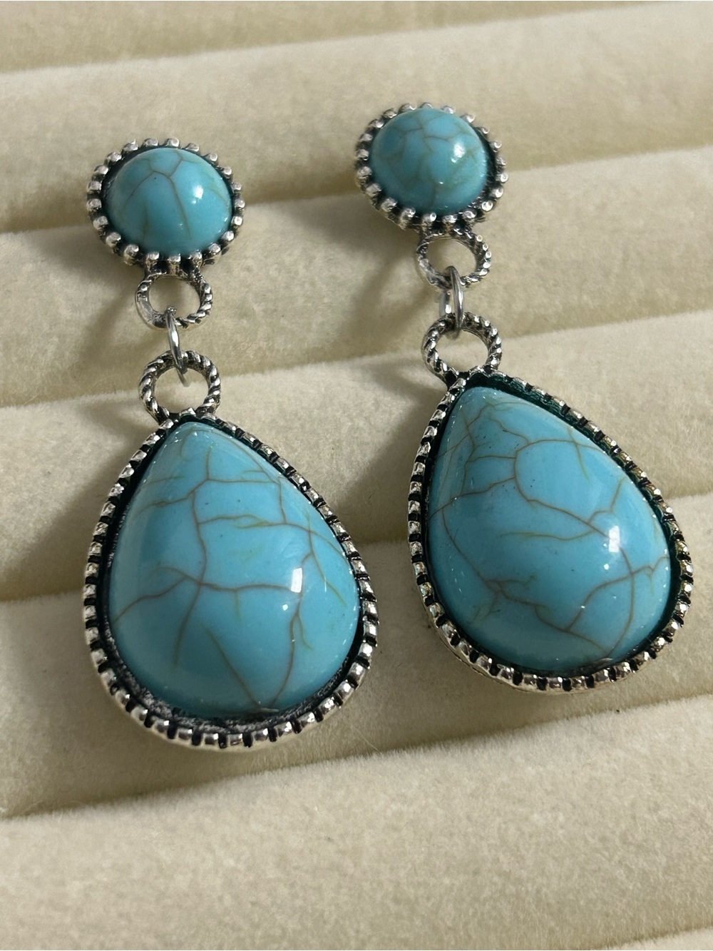 Turquoise Teardrop Dangle Earrings - Picture 2 of 3